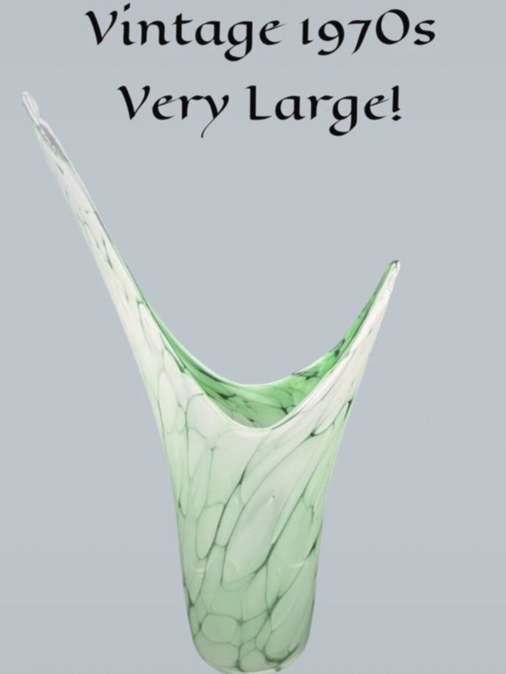 Vintage 1970s Very Large Green Cloud V-Neck Stretch Swung Vase